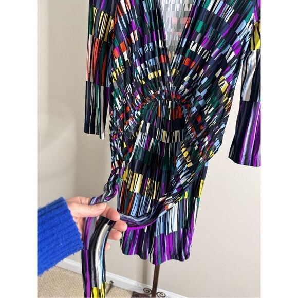 BCBG Max Azria - Multicolored Striped Surplice Wrap Dress Sz XS - Picture 5 of 6